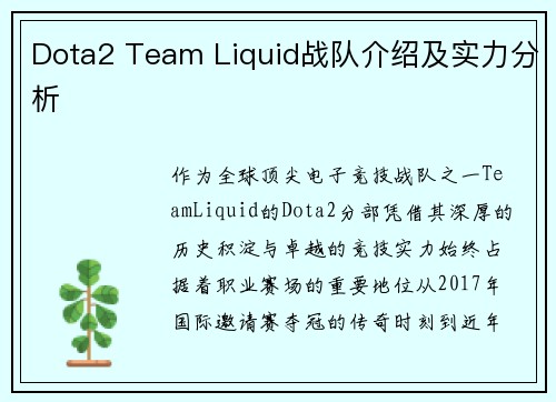 Dota2 Team Liquid战队介绍及实力分析